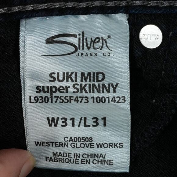 Silver Jeans Womens 31x31 Blue Dark Wash Suki Mid Super Skinny Flap Pocket - Picture 9 of 14